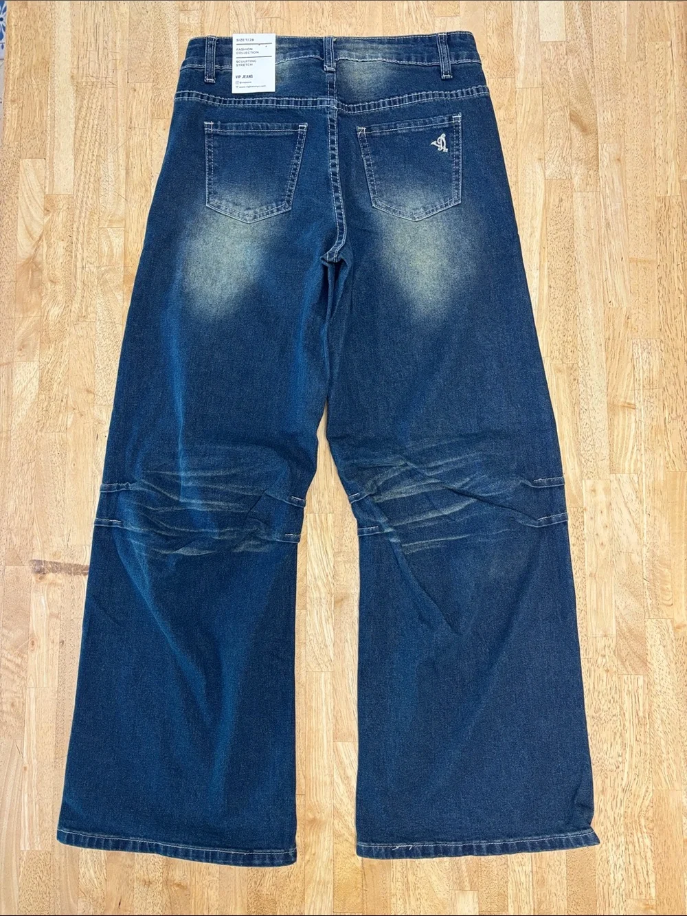 NWT VIP Jeans Fashion Collection Paneled Wide Leg Sculpting Stretch Denim 7/28